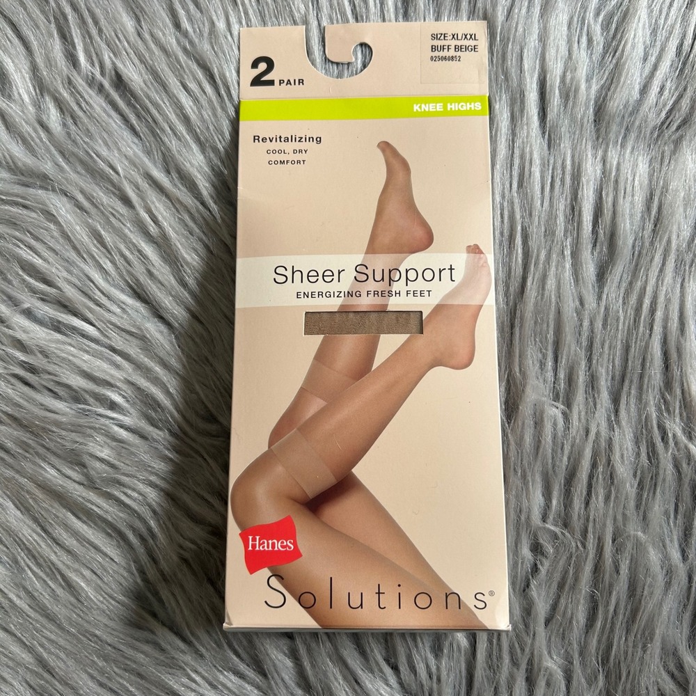 Hanes‎ Solutions Knee Highs Womens Size XL/XXL Buff Beige Sheer Support Comfort
